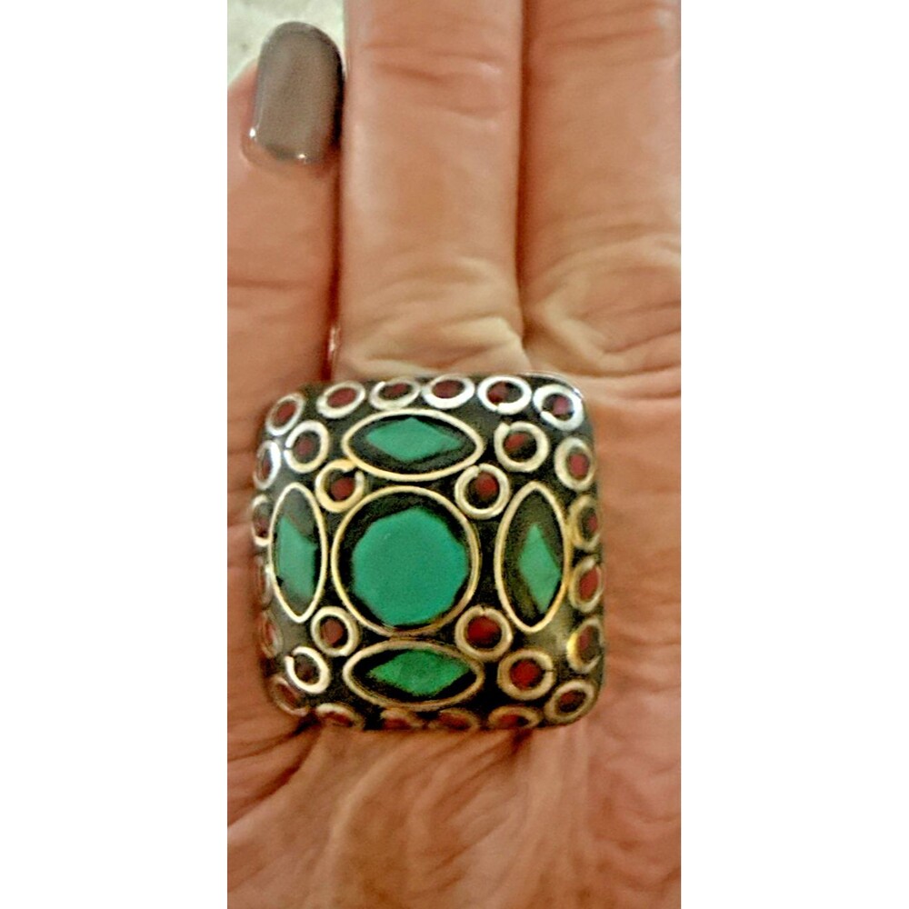 Tibetan Or Nepoli Brass Vtg Tribal Terquoiae/red Carnelian Adjstbl Ring Sz Adjst